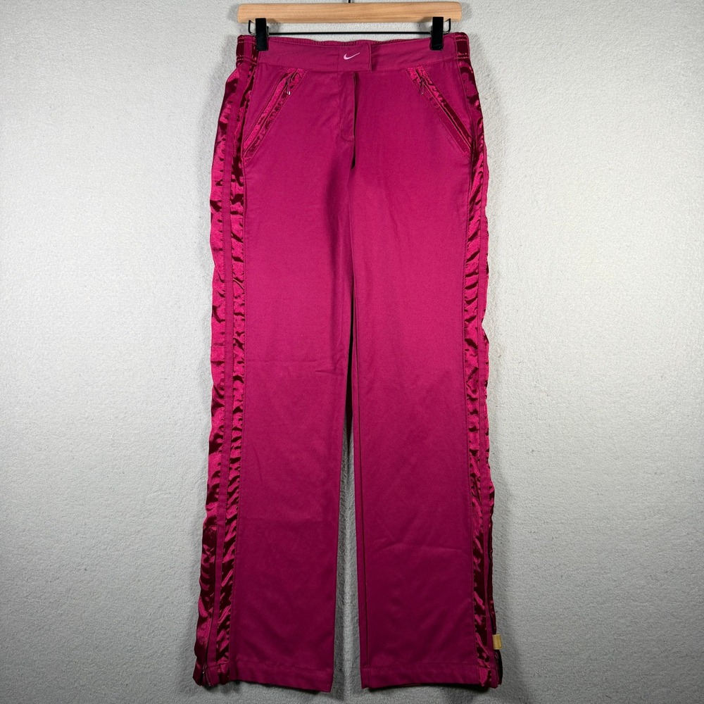 Nike Womens Track Pants Magenta Pink Satin Ruffle Side Stripe Small H5USH-250852